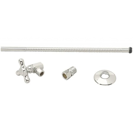 Westbrass Toilet Kit W/ Stop and Corrugated Riser, Cross Handle in Polished Nickel D1712T-05